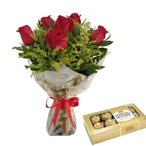 Combo Buquê 6 Rosas com Ferrero